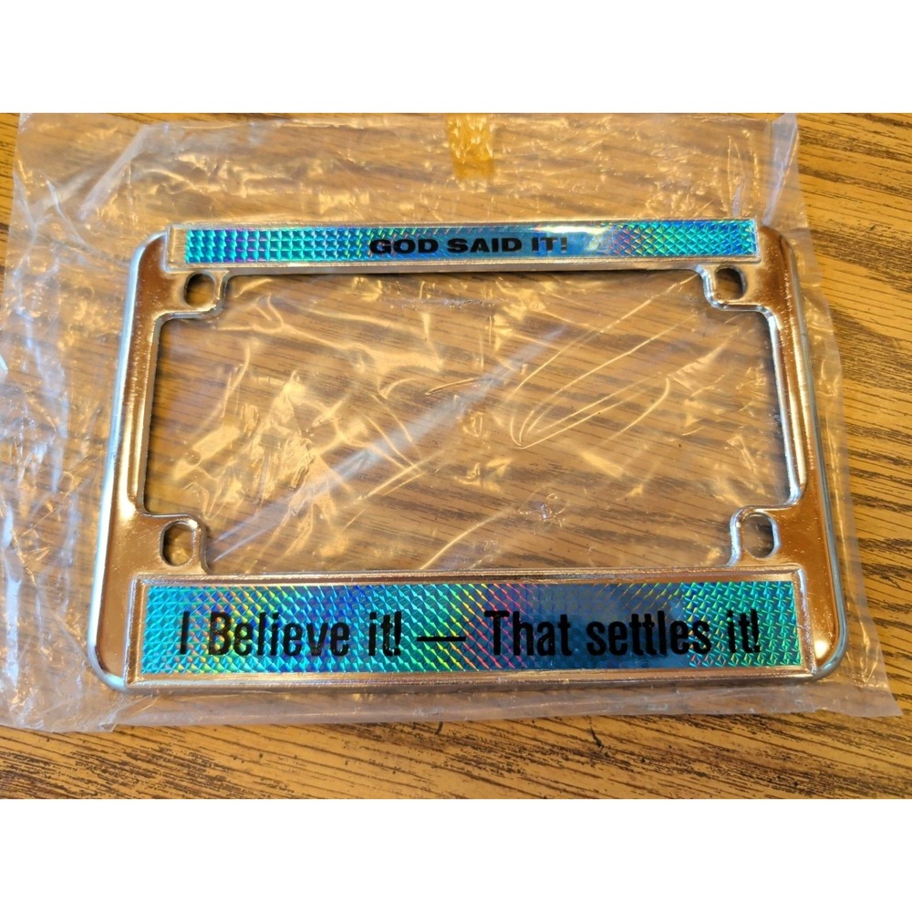 God Said It I Believe It Metal Motorcycle License Plate Frame Chrome Tag Cover